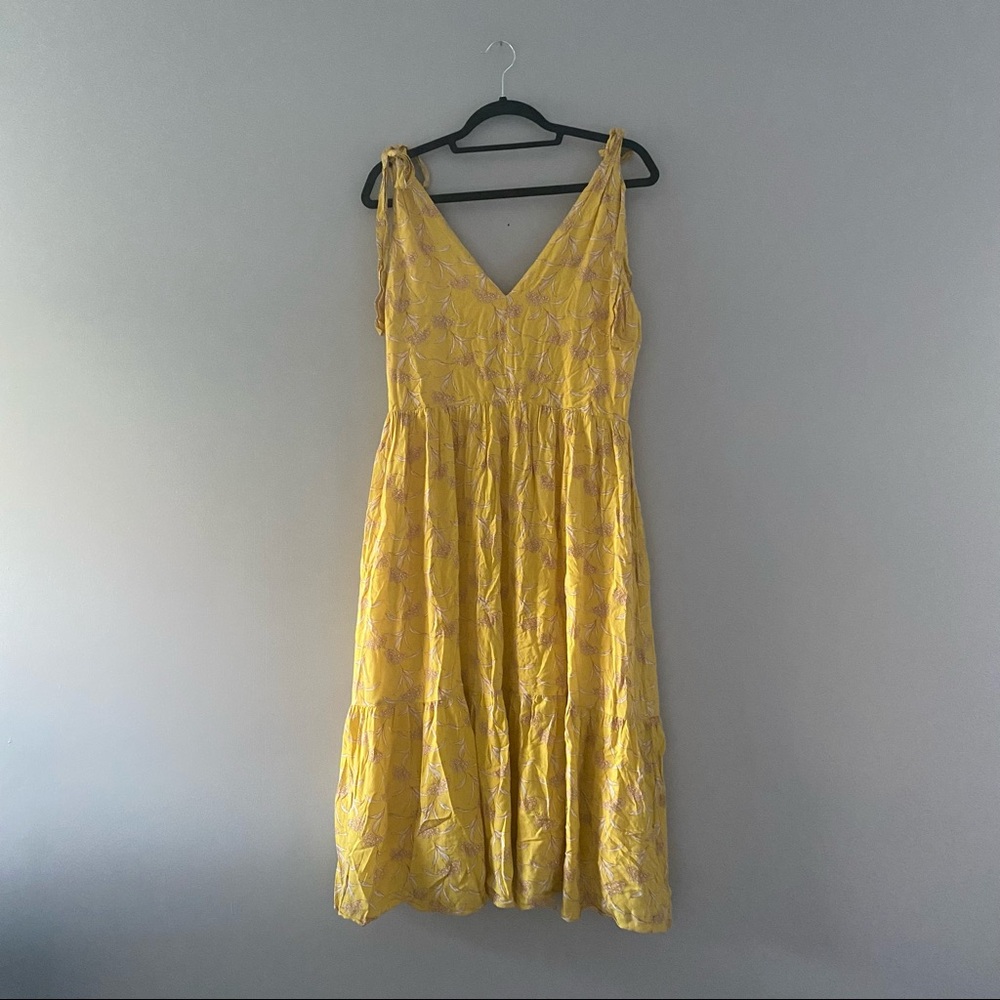 Lucy Paris Yellow Floral Midi Dress Tie Straps